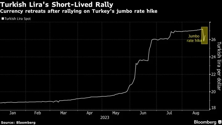 Lira Leads Emerging Market Drop After Jackson Hole Remarks