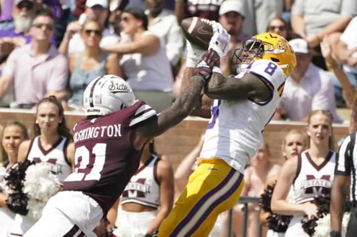 Career game for Nabers with 13 catches and 239 yards helps No. 14 LSU rout Mississippi State 41-14